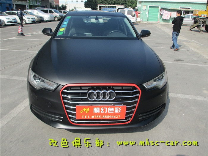 奧迪A6L全車貼膜改色施工比利時麥可貼亞光黑