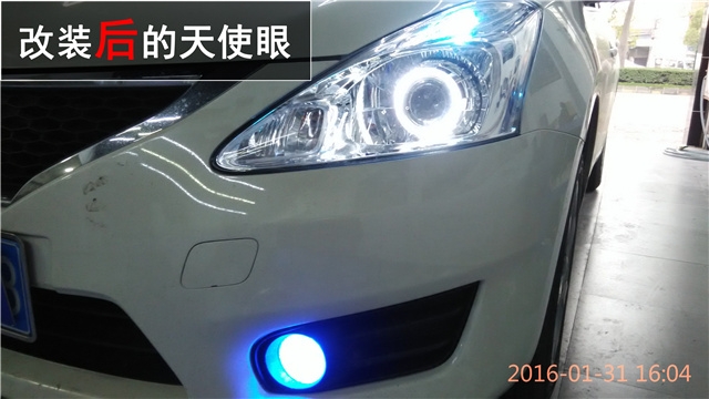 日產(chǎn)新騏達(dá)車燈升級 Q5雙氙透鏡改裝  LED光導(dǎo)天使眼改裝——清風(fēng)車影燈改