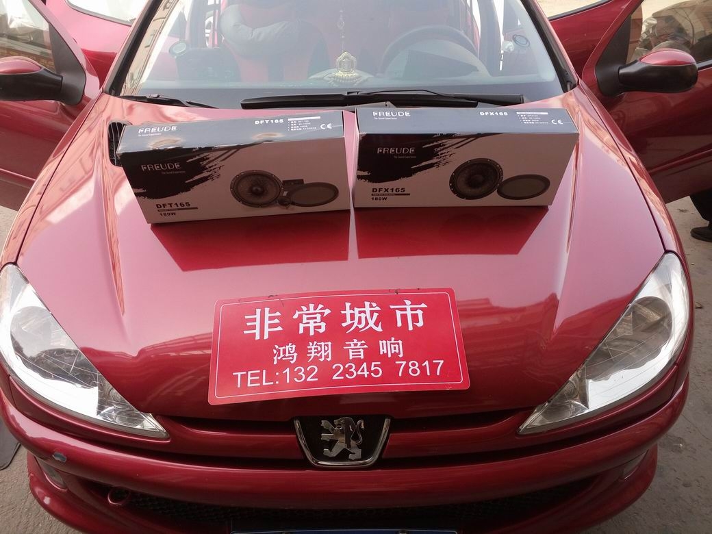 石家莊鴻翔專業(yè)汽車音響改裝   標(biāo)致206升級德國弗萊德喇叭