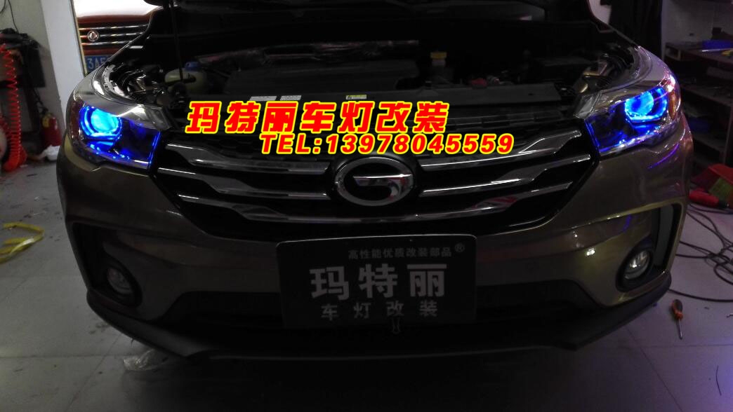 瑪特麗車燈改裝升級(jí)廣汽傳祺GS4豪華大燈+藍(lán)色惡魔眼