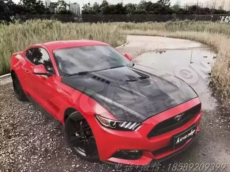 14-15新款野馬Mustang改裝碳纖維樹脂開孔引擎蓋