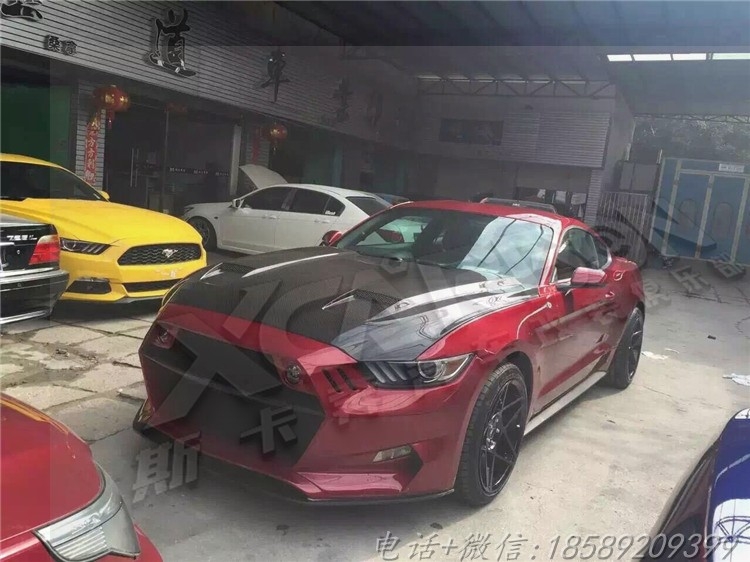 14-15新款野馬Mustang改裝碳纖維樹脂開孔引擎蓋