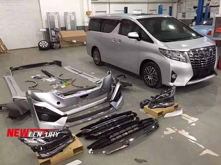 15款埃爾法改裝大包圍 新款El method改裝雙層大燈前后杠機(jī)蓋中網(wǎng)