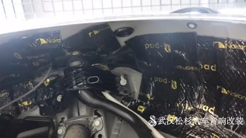 【武漢松杉汽車音響】改裝升級大眾GTI引擎蓋汽車隔音+四輪翼子板汽車隔音