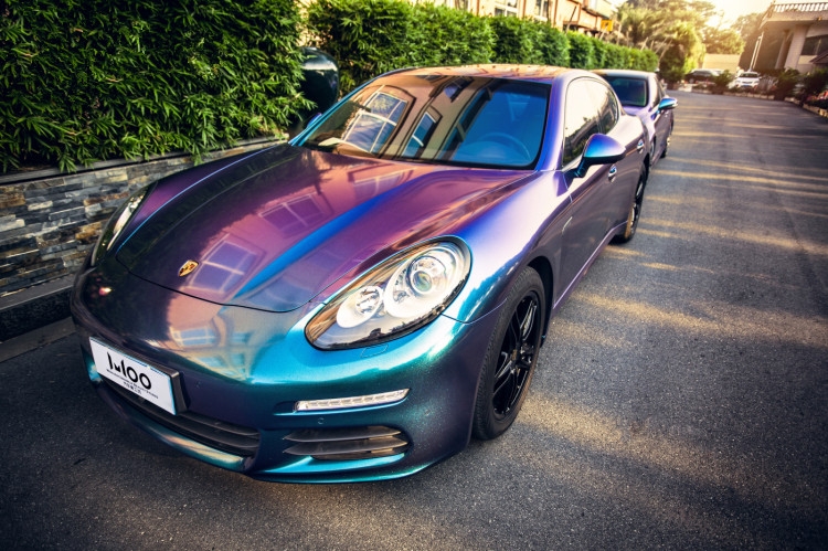 WOO星光靛青藍（保時捷帕拉梅拉車身改色貼膜案例）
