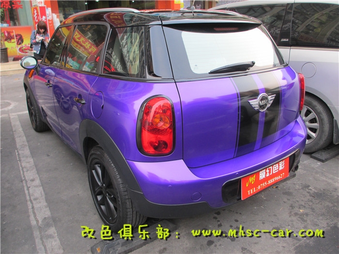 mini原車藍(lán)色貼膜改色施工美國雅龍?zhí)枪ё? aid=