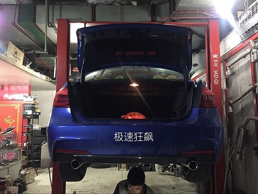 新款寶馬3系運動款改雙邊單出排氣管杭州汽車改裝店