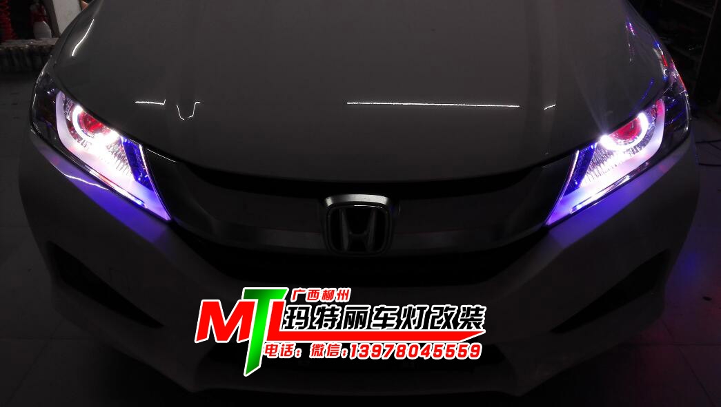 本田鋒范升級Q5雙光透鏡加天使眼惡魔眼--柳州瑪特麗車燈改裝提供分享