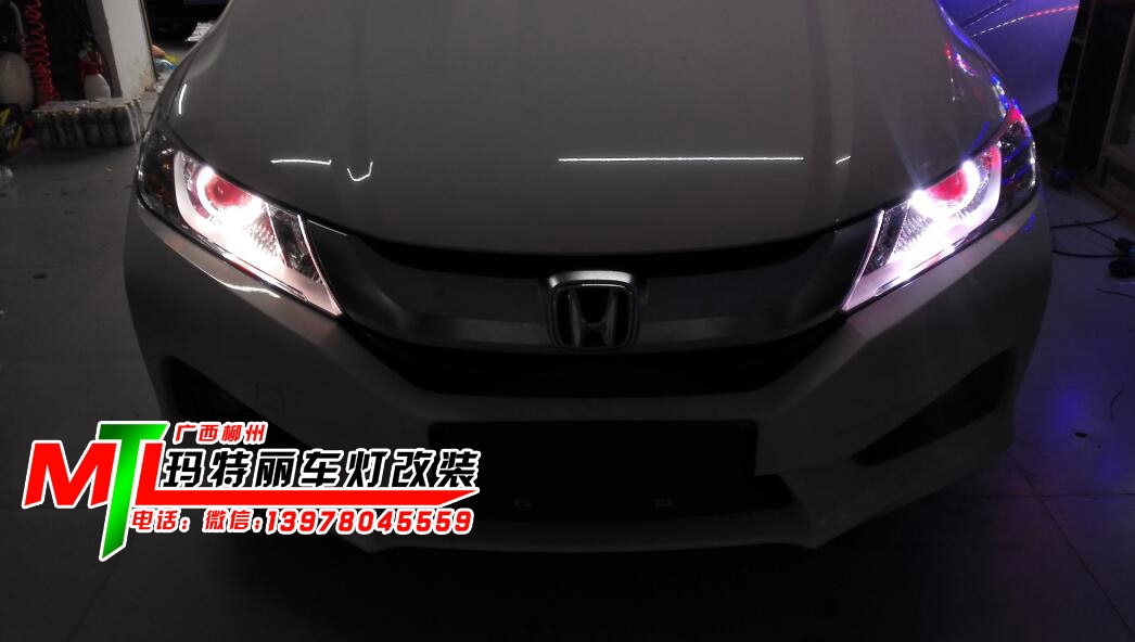 本田鋒范升級Q5雙光透鏡加天使眼惡魔眼--柳州瑪特麗車燈改裝提供分享