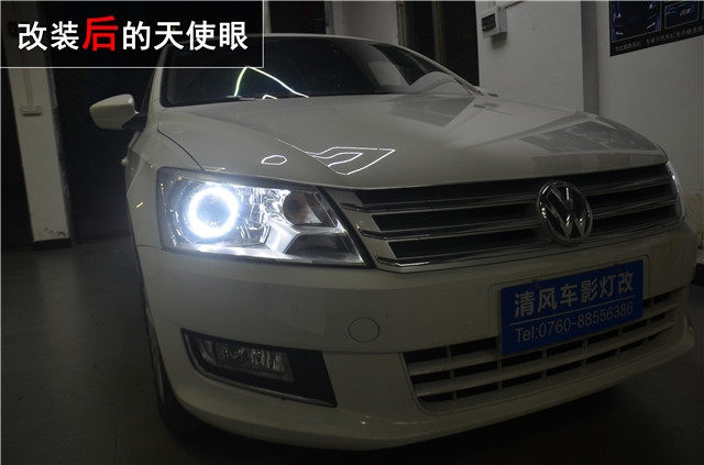 桑塔納車燈升級 Q5雙氙透鏡改裝 LED光導(dǎo)天使眼升級 ——清風(fēng)車影燈改