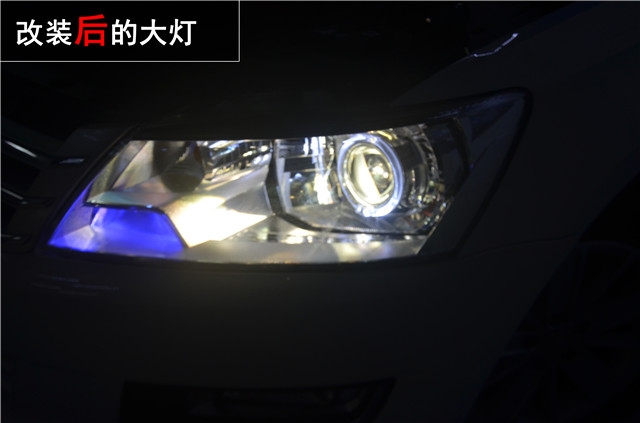 桑塔納車燈升級 Q5雙氙透鏡改裝 LED光導(dǎo)天使眼升級 ——清風(fēng)車影燈改