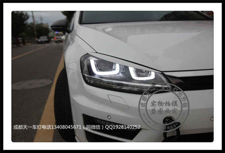 成都高爾夫7車燈改裝升級雙U日行燈總成海拉透鏡
