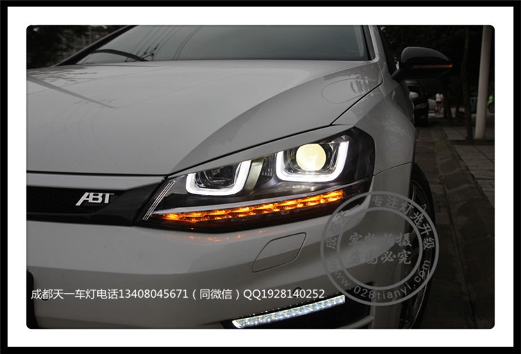 成都高爾夫7車燈改裝升級雙U日行燈總成海拉透鏡
