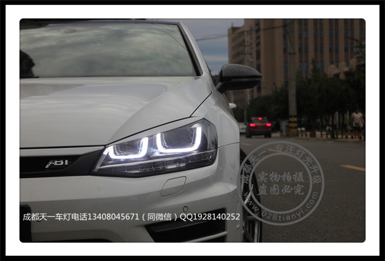 成都高爾夫7車燈改裝升級雙U日行燈總成海拉透鏡