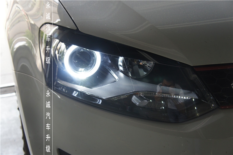 【永誠汽車】石家莊邢臺(tái)辛集實(shí)體改燈店，POLO改裝氙燈日行燈天使眼