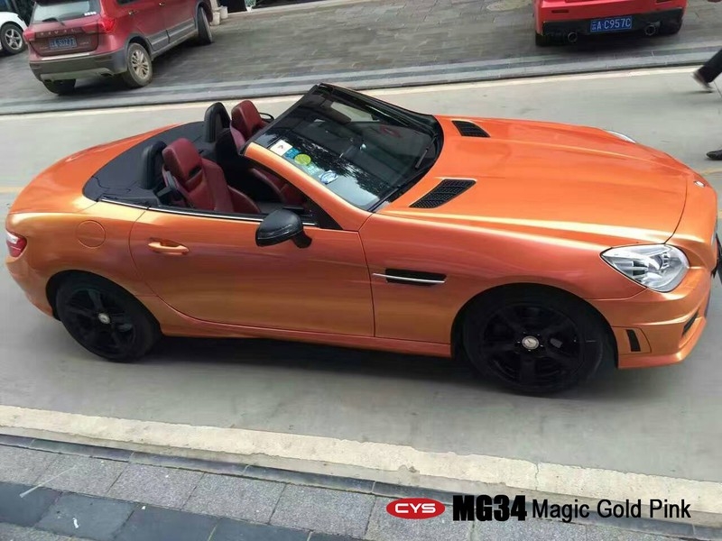 南昌車衣裳 奔馳slk200幻彩金粉車身改色貼膜