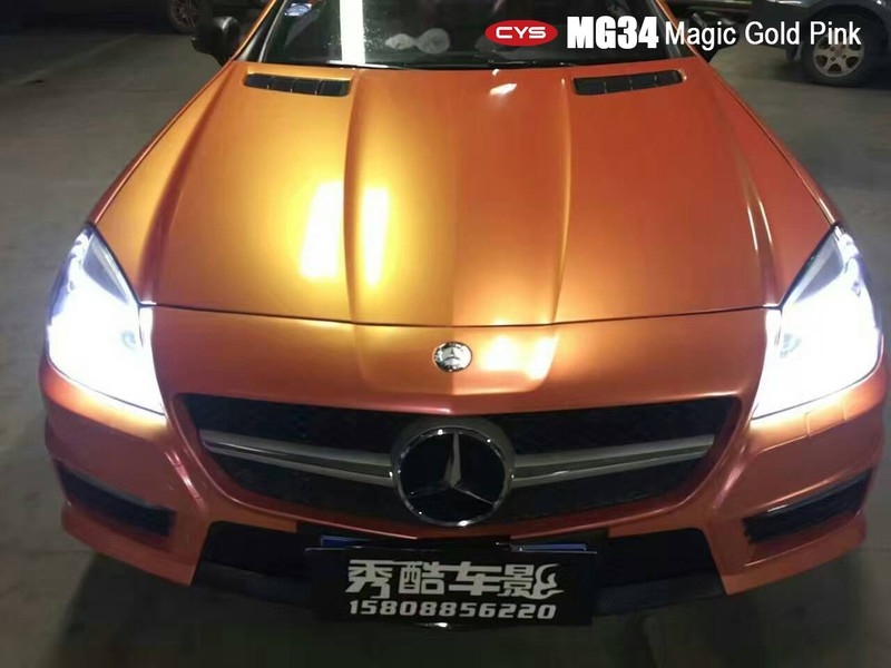 南昌車衣裳 奔馳slk200幻彩金粉車身改色貼膜
