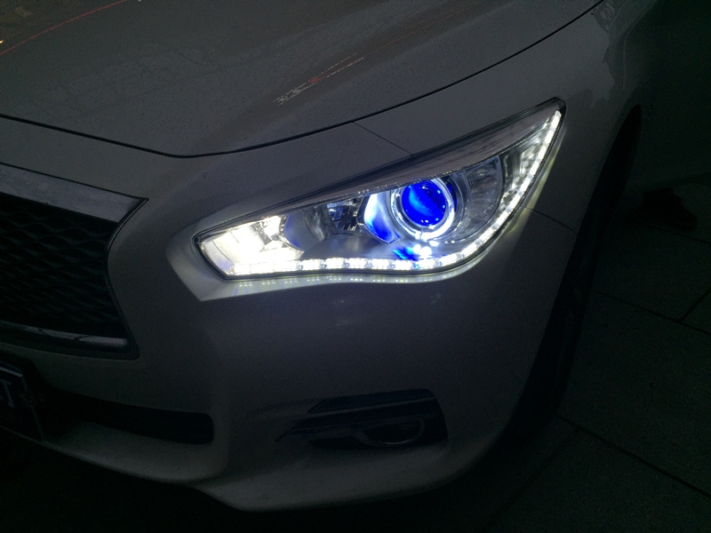 上海英菲尼迪Q50車燈改裝天使眼 LED日行燈 海拉5透鏡  氙氣燈 惡魔眼