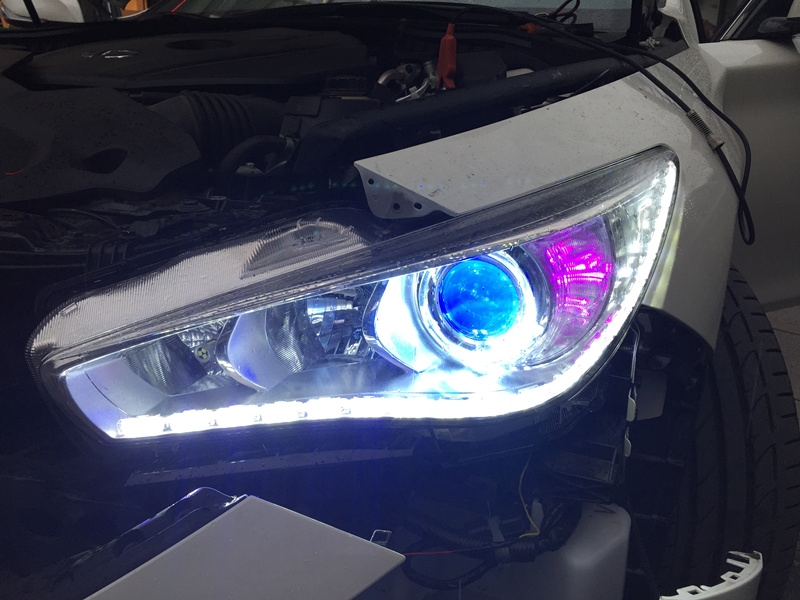 上海英菲尼迪Q50車燈改裝天使眼 LED日行燈 海拉5透鏡  氙氣燈 惡魔眼