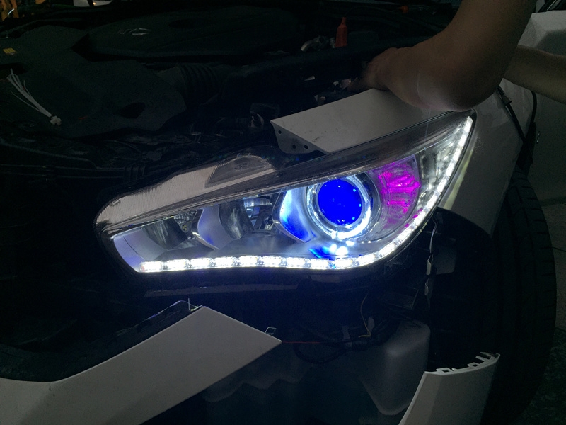 上海英菲尼迪Q50車燈改裝天使眼 LED日行燈 海拉5透鏡  氙氣燈 惡魔眼