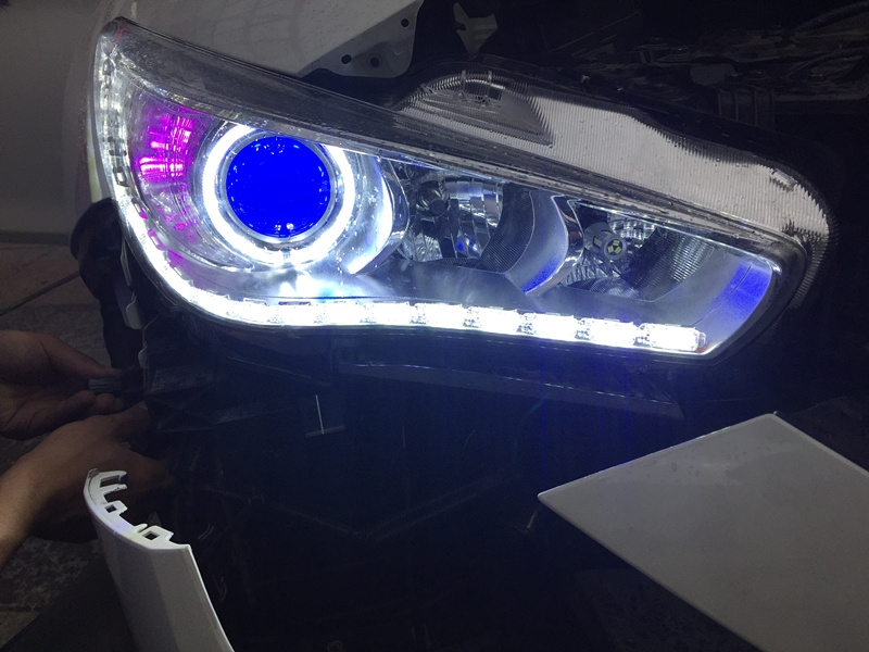 上海英菲尼迪Q50車燈改裝天使眼 LED日行燈 海拉5透鏡  氙氣燈 惡魔眼