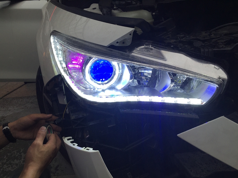 上海英菲尼迪Q50車燈改裝天使眼 LED日行燈 海拉5透鏡  氙氣燈 惡魔眼