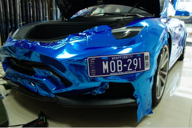 特斯拉MODEL S 施工日本鏡面電鍍藍(lán)（深圳廣州改色貼膜）