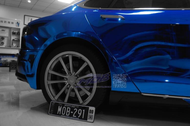 特斯拉MODEL S 施工日本镜面电镀蓝（深圳广州改色贴膜）