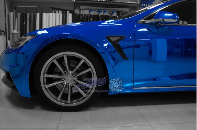 特斯拉MODEL S 施工日本鏡面電鍍藍(lán)（深圳廣州改色貼膜）