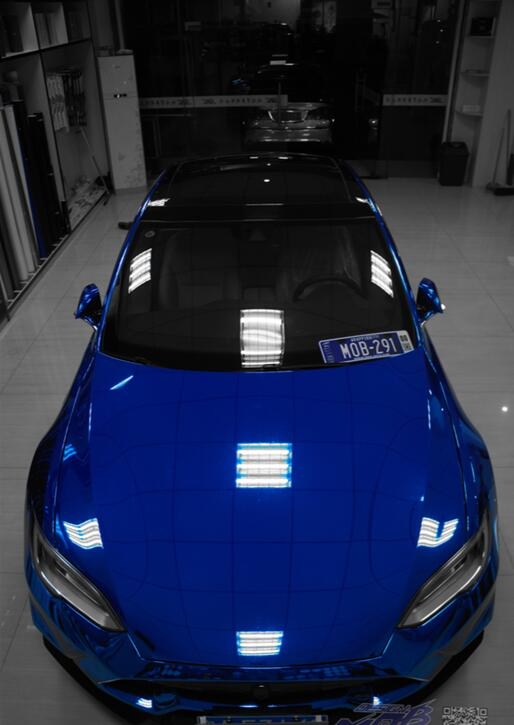 特斯拉MODEL S 施工日本鏡面電鍍藍(lán)（深圳廣州改色貼膜）