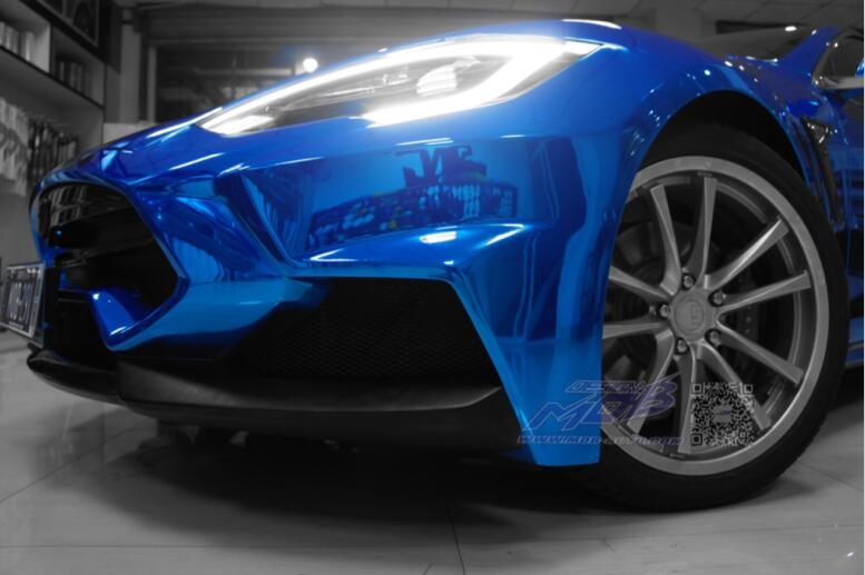 特斯拉MODEL S 施工日本鏡面電鍍藍(lán)（深圳廣州改色貼膜）