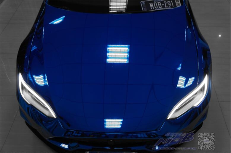 特斯拉MODEL S 施工日本镜面电镀蓝（深圳广州改色贴膜）