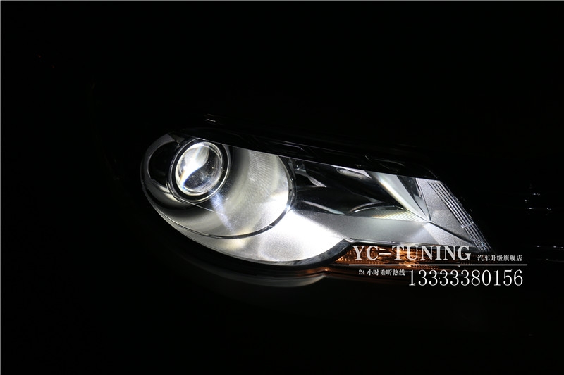 石家莊改燈 途觀升級(jí)Q5小糸透鏡+巖崎L(zhǎng)BS 5500K氙氣燈+華科安定-永誠(chéng)汽車