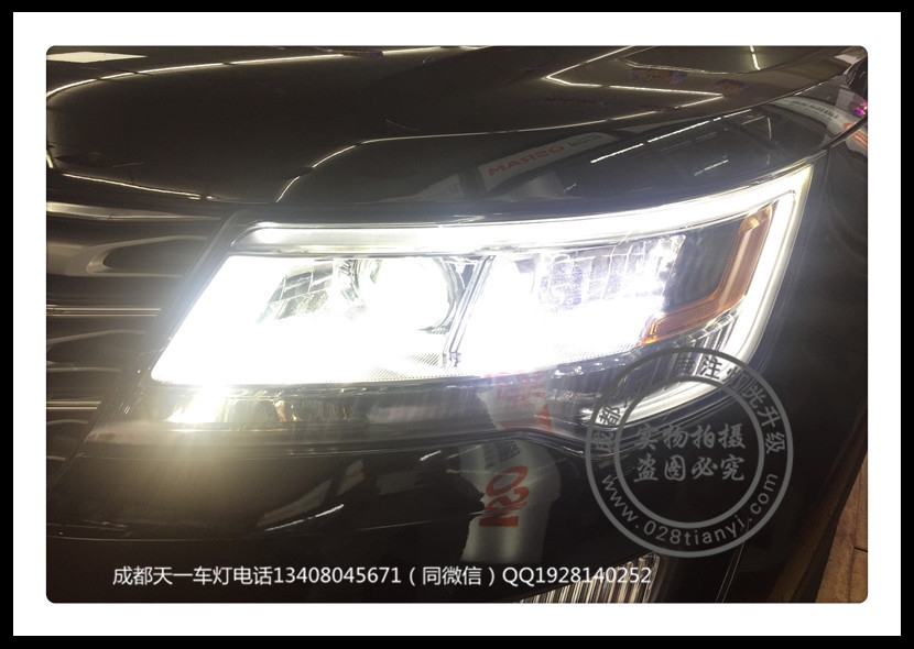 成都全新福特探險(xiǎn)者車的改裝海拉雙光透鏡歐司朗氙氣燈日行燈