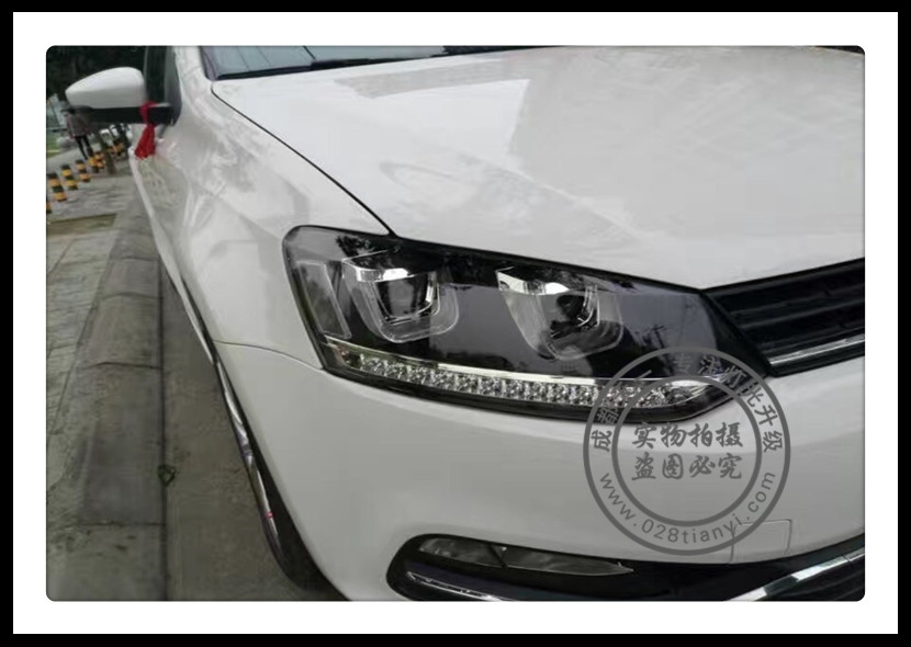 成都大眾Polo車(chē)燈改裝雙U日行燈總成成都天一車(chē)燈改裝Polo日行燈總成