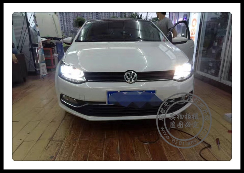成都大眾Polo車(chē)燈改裝雙U日行燈總成成都天一車(chē)燈改裝Polo日行燈總成