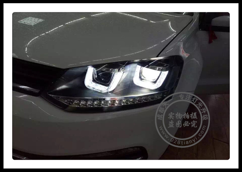 成都大眾Polo車(chē)燈改裝雙U日行燈總成成都天一車(chē)燈改裝Polo日行燈總成