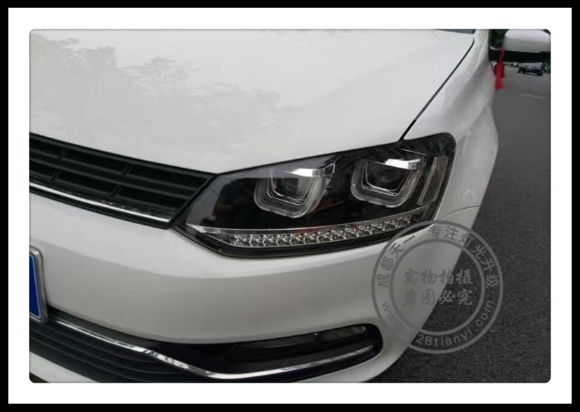 成都大眾Polo車(chē)燈改裝雙U日行燈總成成都天一車(chē)燈改裝Polo日行燈總成