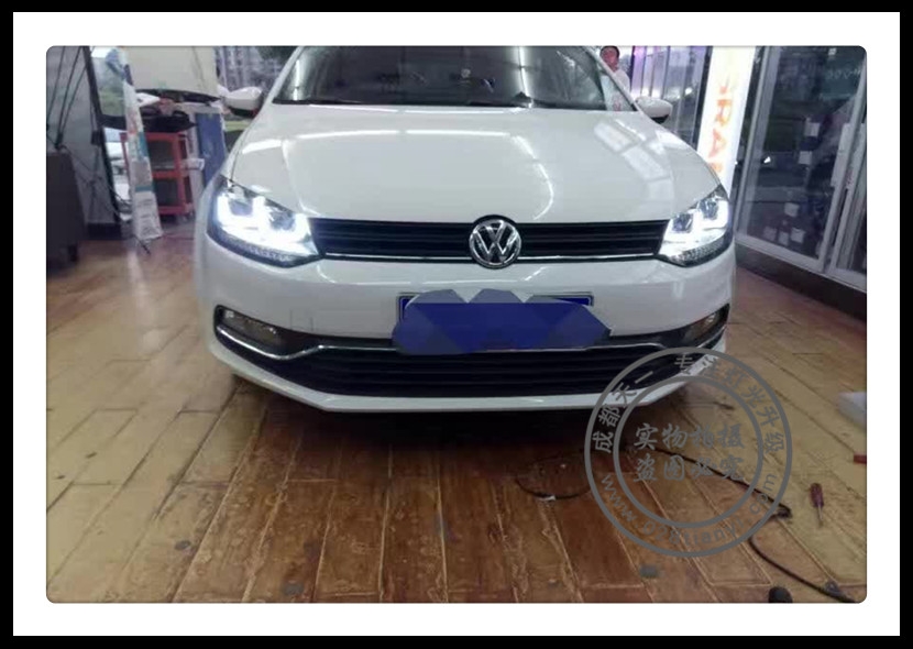 成都大眾Polo車(chē)燈改裝雙U日行燈總成成都天一車(chē)燈改裝Polo日行燈總成