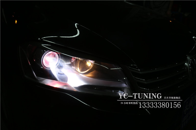 【永誠(chéng)汽車】石家莊邁騰改燈，Q5透鏡+巖崎5500K氙燈+紅色惡魔眼