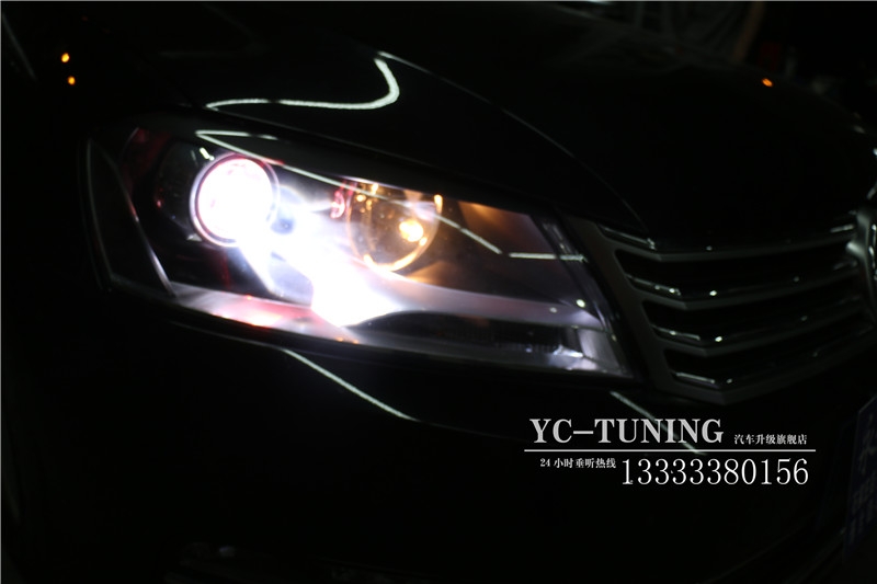 【永誠(chéng)汽車】石家莊邁騰改燈，Q5透鏡+巖崎5500K氙燈+紅色惡魔眼