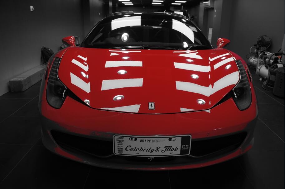 法拉利ferrari 458 施工雾面金属白改色膜（深圳广州改色贴膜）