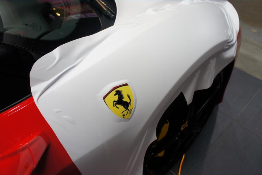 法拉利ferrari 458 施工雾面金属白改色膜（深圳广州改色贴膜）