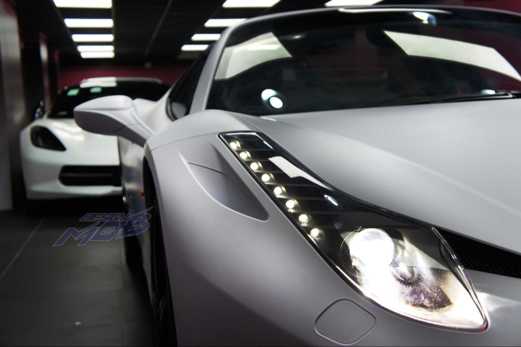 法拉利ferrari 458 施工霧面金屬白改色膜（深圳廣州改色貼膜）