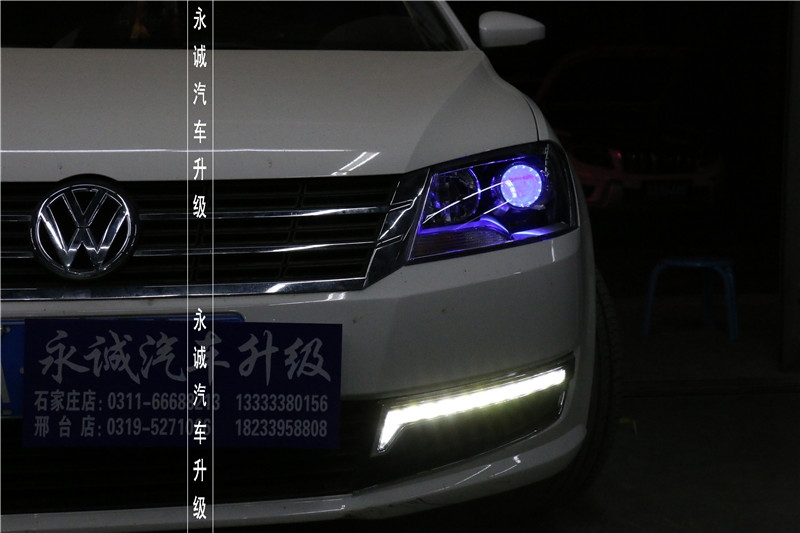 【永誠汽車】石家莊朗逸改燈，氙氣前大燈，藍(lán)色惡魔眼