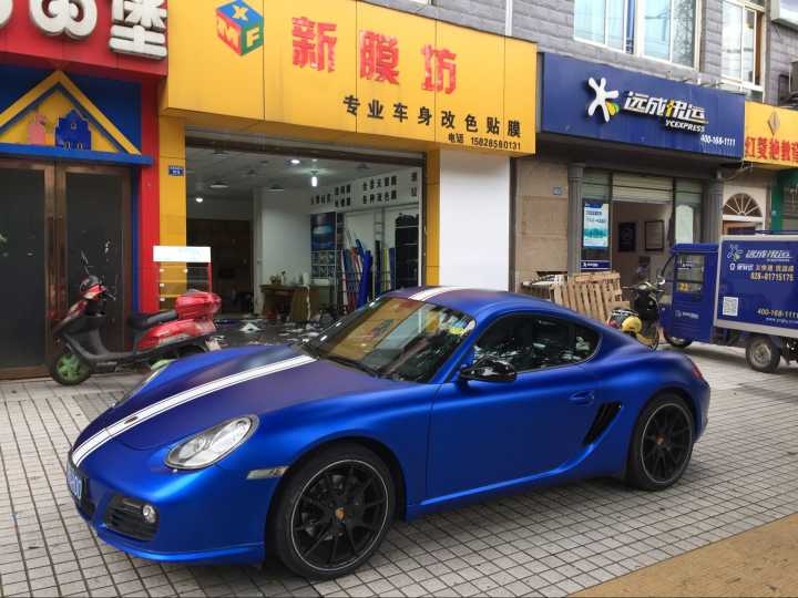 成都保時(shí)捷卡曼全車改色貼膜金屬冰藍(lán)