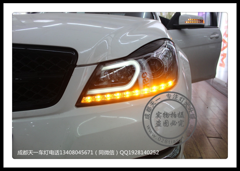 成都奔馳C180車燈改裝高配大燈總成C形日行燈