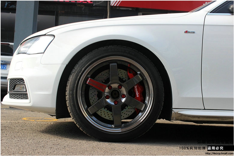 奧迪A4L 意大利brembo GT6 355打孔通風(fēng)浮動碟全原裝 RAYS TE37SL PG 18寸鍛造輪轂