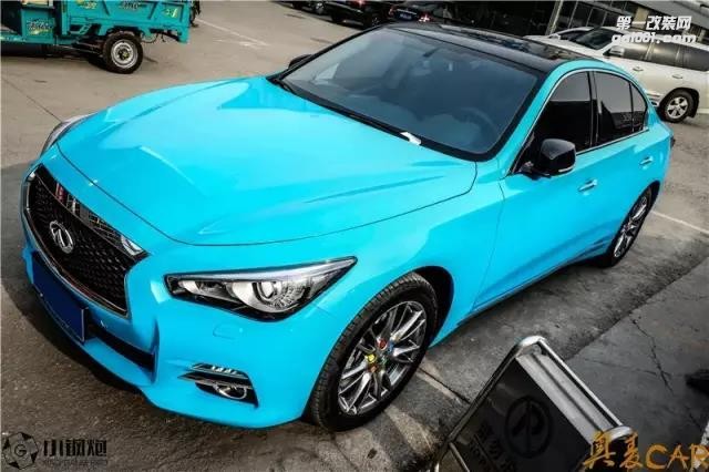 英菲尼迪Q50 貼膜改色天空藍(lán)車身改色膜