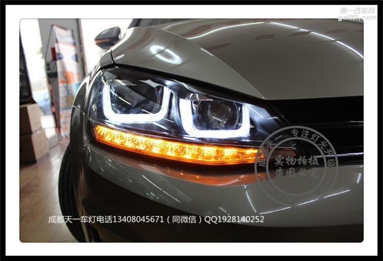 成都高爾夫7車燈改裝改裝LED雙U日行燈總成